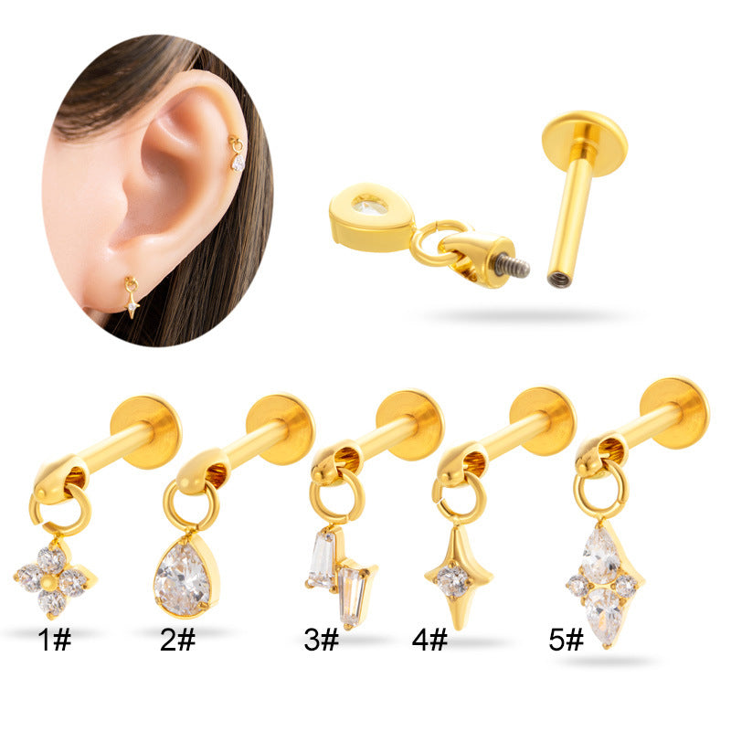 Titanium Alloy Zircon Teardrop Star Piercing Jewelry