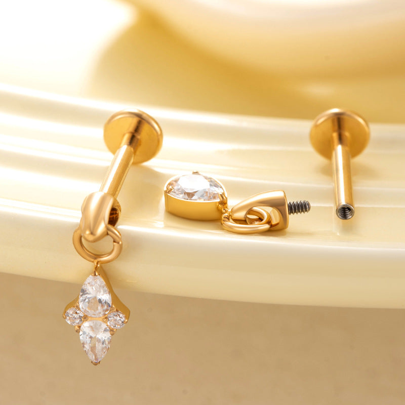 Titanium Alloy Zircon Teardrop Star Piercing Jewelry