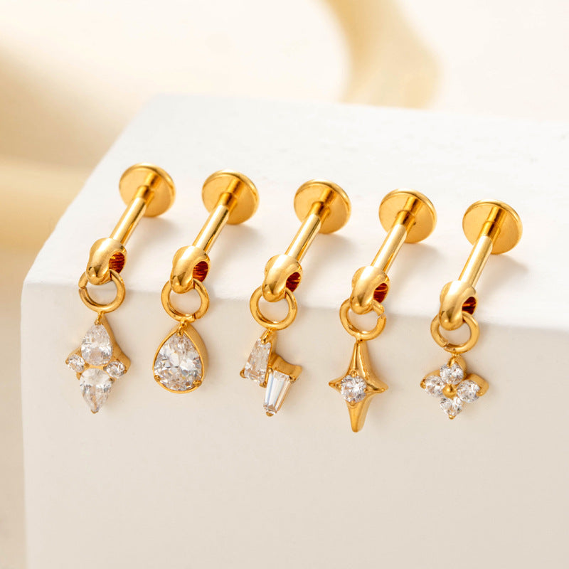 Titanium Alloy Zircon Teardrop Star Piercing Jewelry