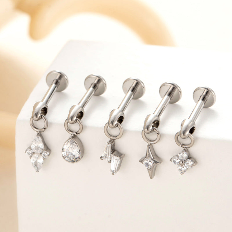 Titanium Alloy Zircon Teardrop Star Piercing Jewelry