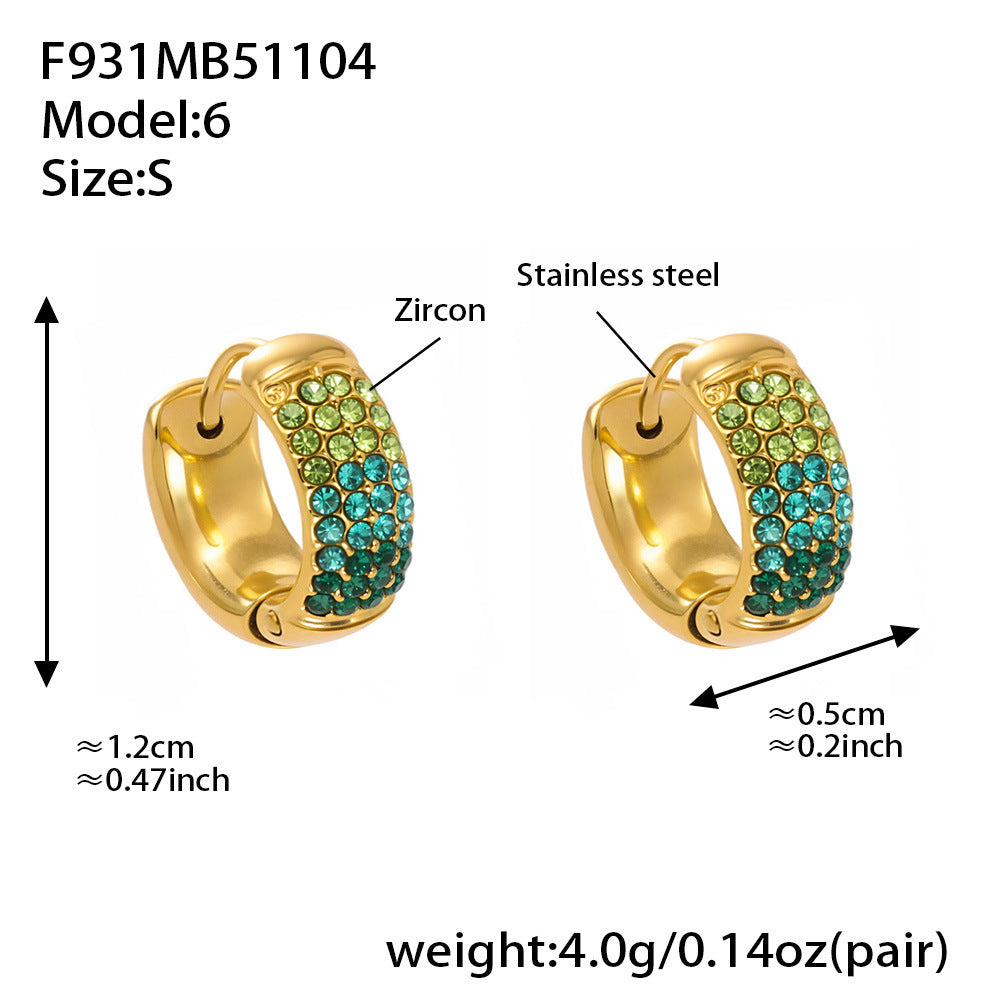 Stainless Steel Geometric Round Zircon Earrings – Multicolor Sparkle Hoop Earrings | WANTI Jewelry