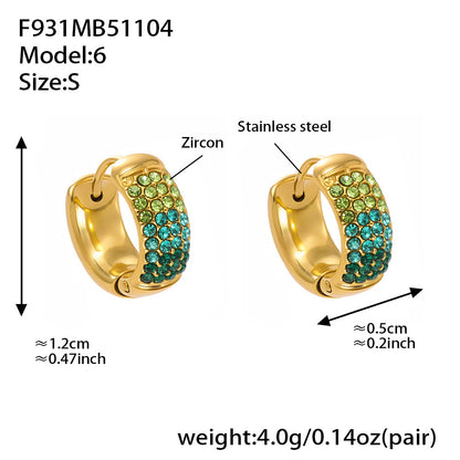 Stainless Steel Geometric Round Zircon Earrings – Multicolor Sparkle Hoop Earrings | WANTI Jewelry