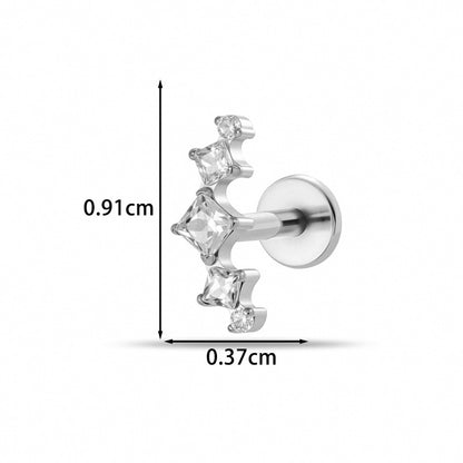 Implant Grade G23 ASTM F136 Titanium CZ Labret Stud | Internal Thread 16G Flat Back Lip & Cartilage Earring