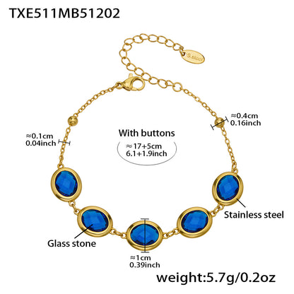 Candy Color Oval Glass Stone Necklace, Bracelet & Earrings Set – Stainless Steel | Fashion Jewelry | Colorful Minimalist Accessories