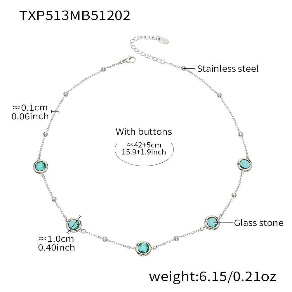 Candy Color Glass Stone Jewelry Set – Stainless Steel Necklaces, Bracelets & Earrings