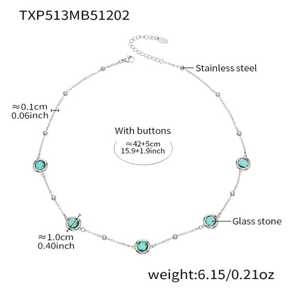 Candy Color Glass Stone Jewelry Set – Stainless Steel Necklaces, Bracelets & Earrings