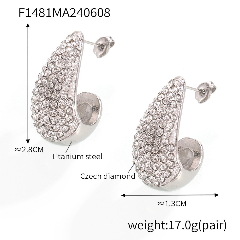 Elegant Teardrop Zircon Earrings – Stainless Steel Enamel, Pearl & Rhinestone Collection | Hypoallergenic Fashion Jewelry