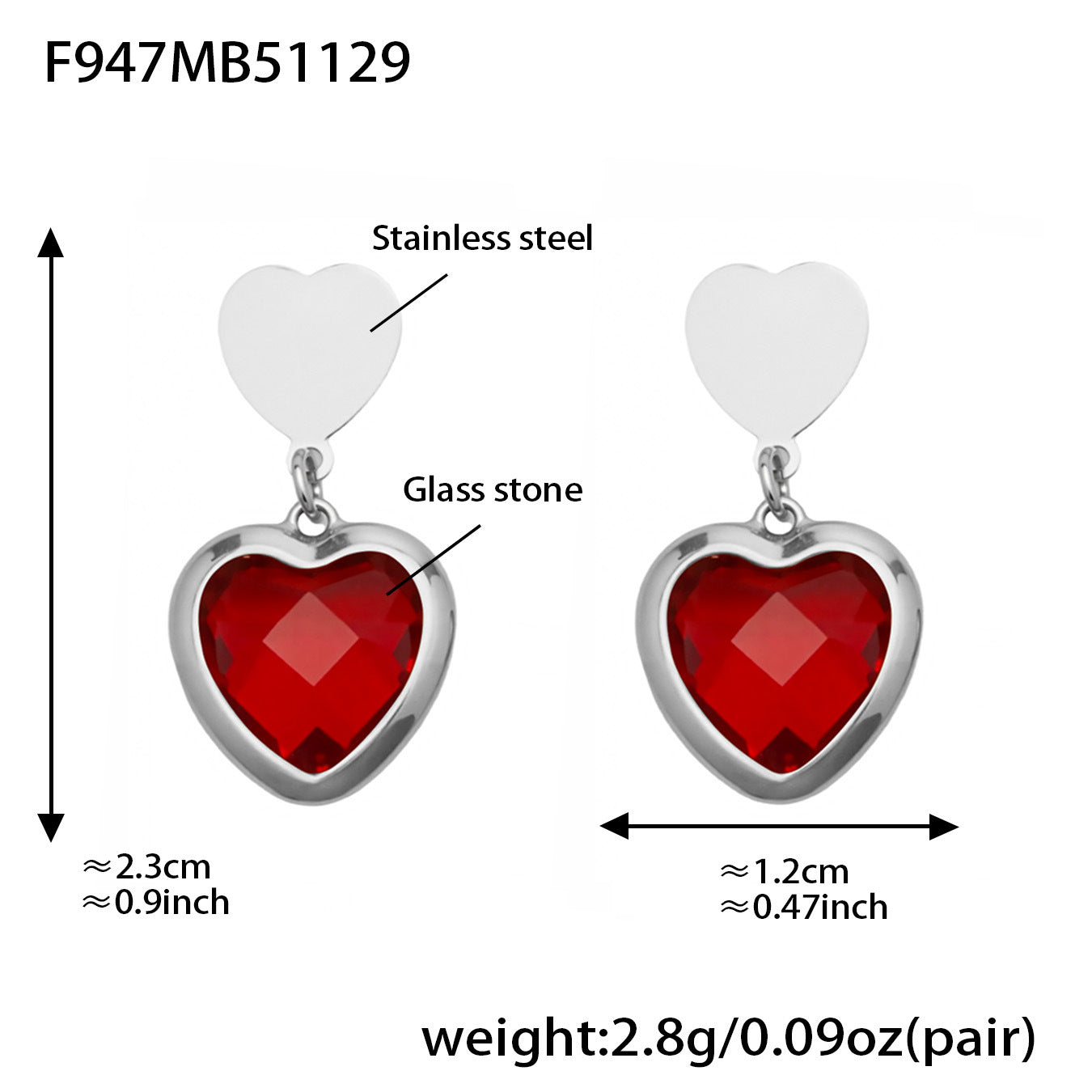 Sparkling Heart Glass Necklace & Earrings Set – Colorful Long Pendant Chain · Stainless Steel Hypoallergenic Jewelry