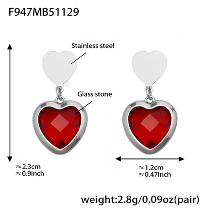 Sparkling Heart Glass Necklace & Earrings Set – Colorful Long Pendant Chain · Stainless Steel Hypoallergenic Jewelry