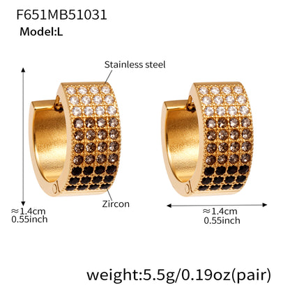 Stainless Steel Colorful Zircon Round Hoop Earrings Set – Modern Minimalist Retro Luxury Hoops