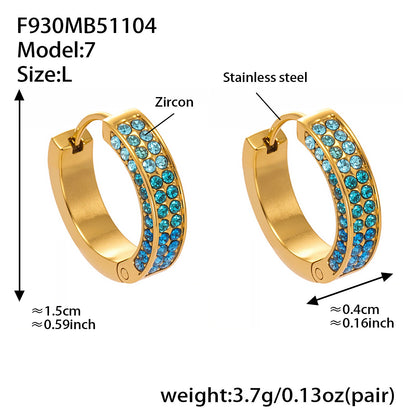 Stainless Steel U-Shaped Zircon Earrings – Colorful High-End Fashion Jewelry Hoop Set