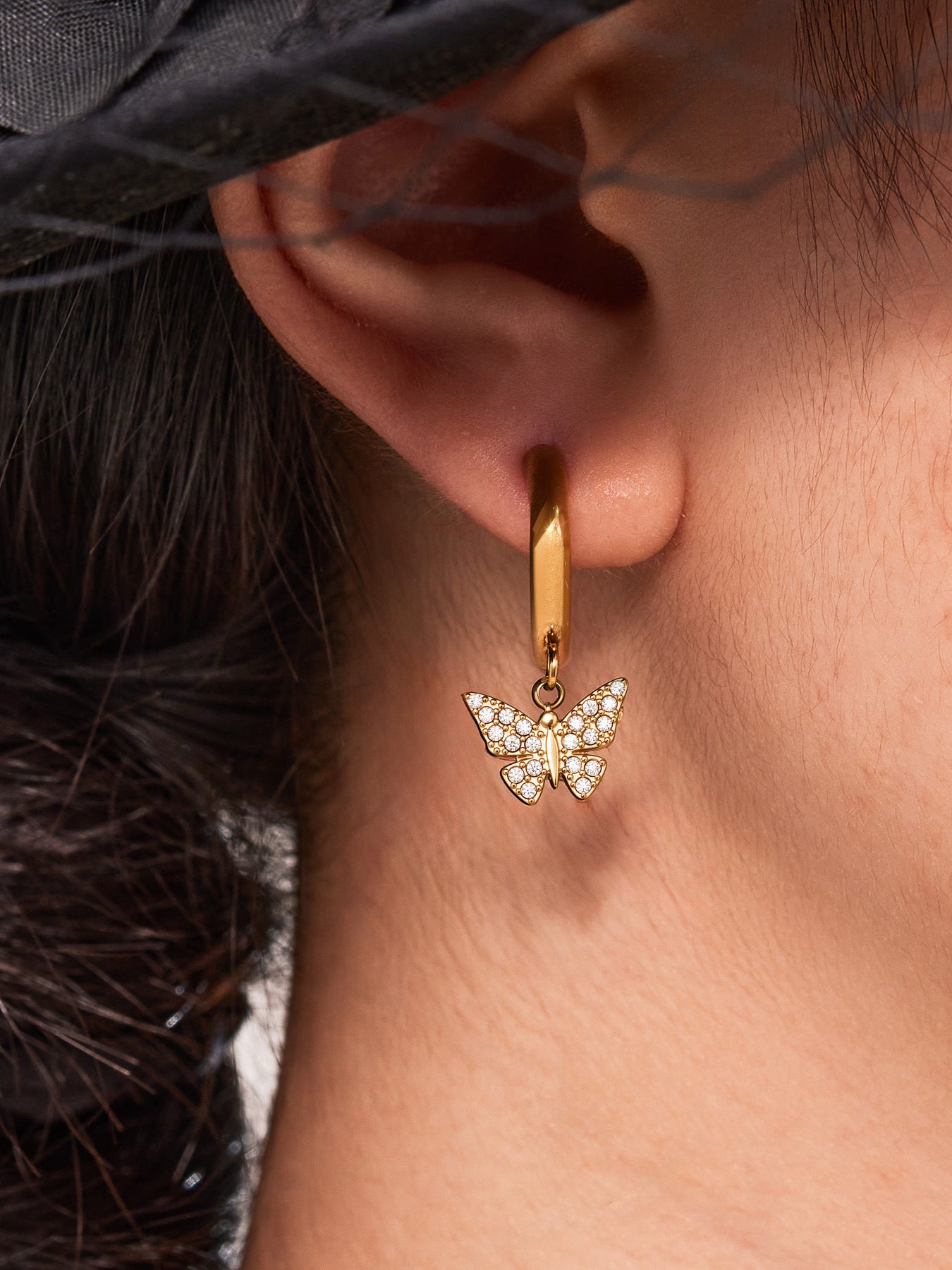Butterfly Zircon Stackable Earrings Set – Stainless Steel Layered Hoop & Stud Combination | WANTI Jewelry