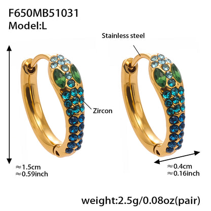 Colorful Zircon Snake Hoop Earrings | Stainless Steel Serpent Earrings Set – WANTI Jewelry