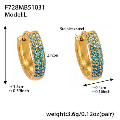 Stainless Steel Colorful Zircon Round Hoop Earrings Set — Minimal Classic Luxury Hoops