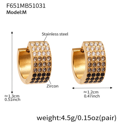 Stainless Steel Colorful Zircon Round Hoop Earrings Set – Modern Minimalist Retro Luxury Hoops