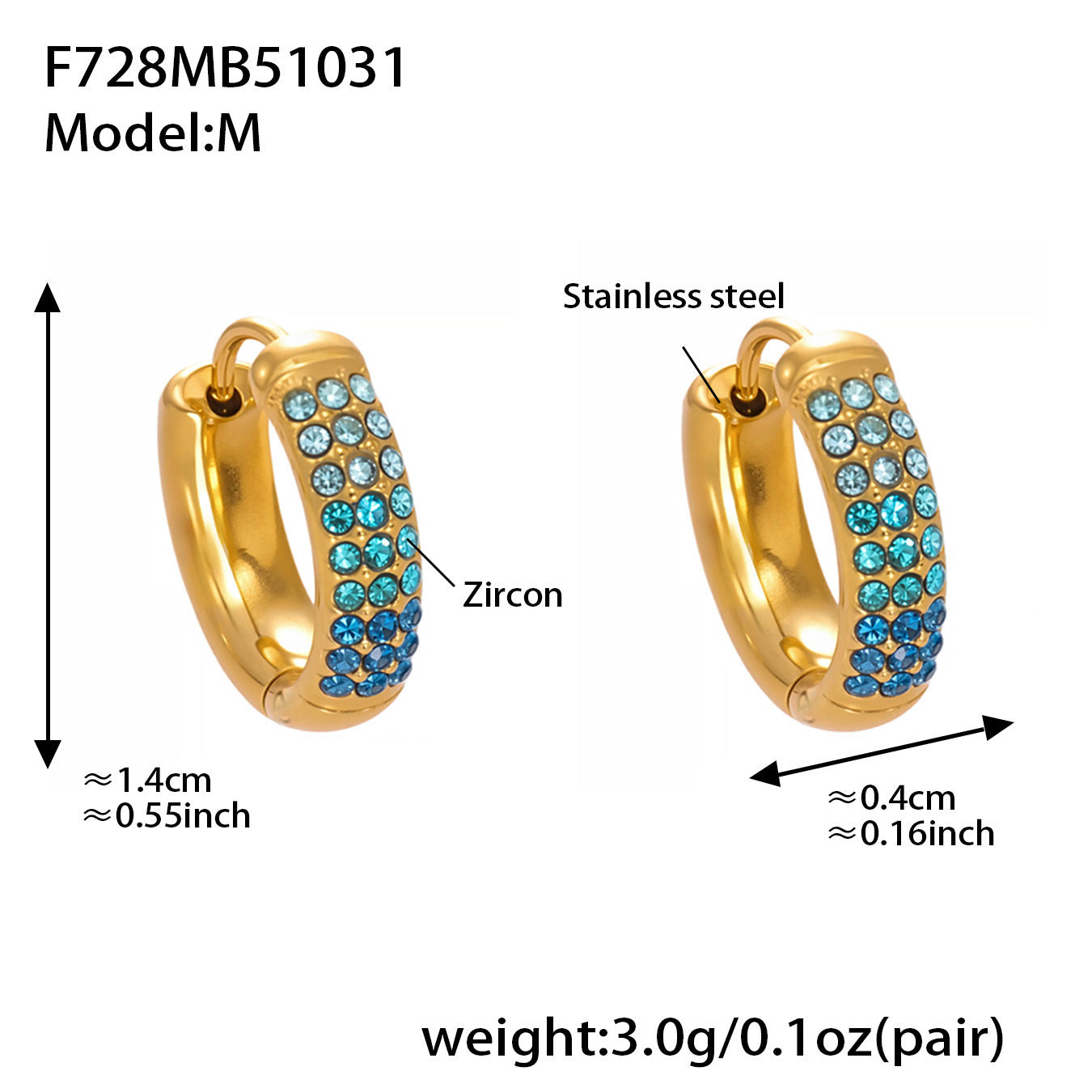Stainless Steel Colorful Zircon Round Hoop Earrings Set — Minimal Classic Luxury Hoops