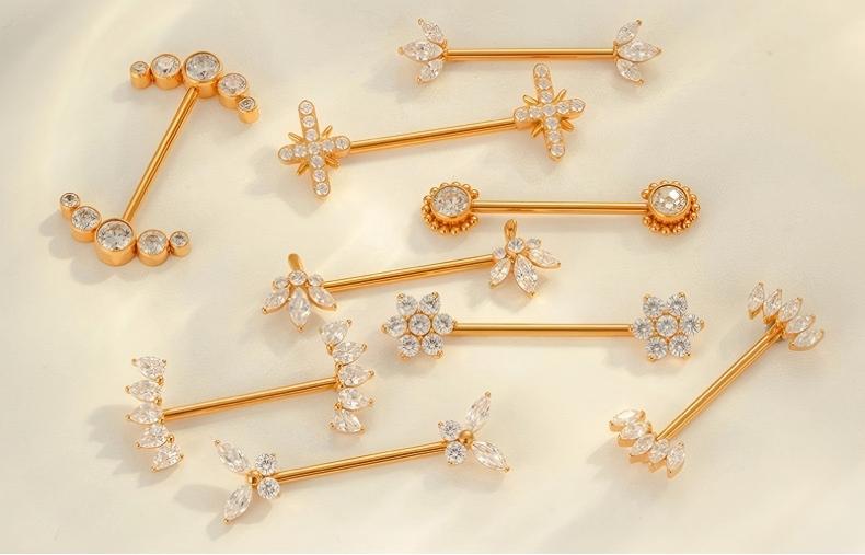 G23 Titanium Nipple Ring with CZ Gem | F136 Implant Grade Barbell Piercing Jewelry