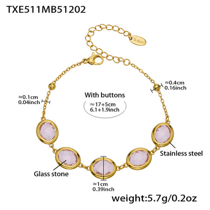 Candy Color Oval Glass Stone Necklace, Bracelet & Earrings Set – Stainless Steel | Fashion Jewelry | Colorful Minimalist Accessories