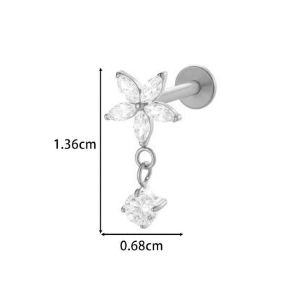 F136 Titanium Internally Threaded Flower CZ Cartilage Stud – Hypoallergenic Piercing Jewelry
