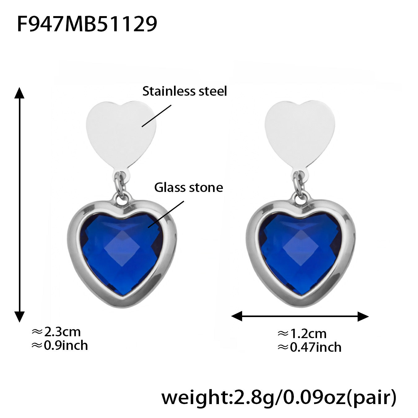 Sparkling Heart Glass Necklace & Earrings Set – Colorful Long Pendant Chain · Stainless Steel Hypoallergenic Jewelry