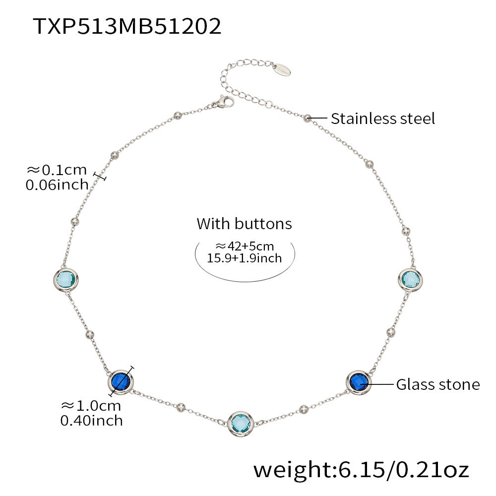 Candy Color Glass Stone Jewelry Set – Stainless Steel Necklaces, Bracelets & Earrings