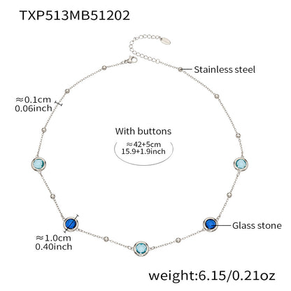 Candy Color Glass Stone Jewelry Set – Stainless Steel Necklaces, Bracelets & Earrings