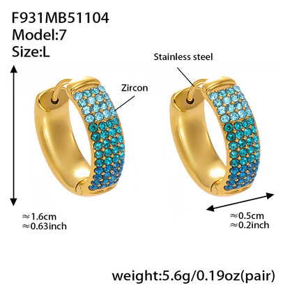 Stainless Steel Geometric Round Zircon Earrings – Multicolor Sparkle Hoop Earrings | WANTI Jewelry