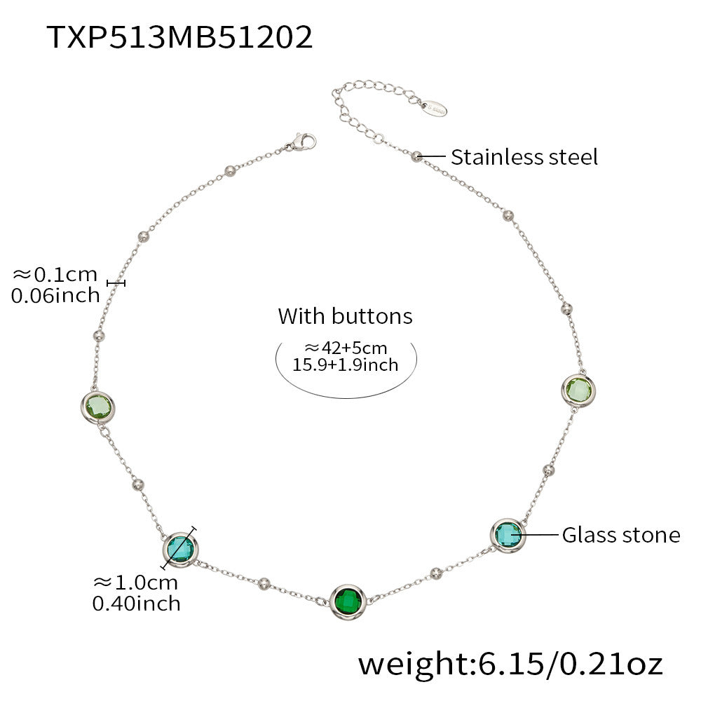 Candy Color Glass Stone Jewelry Set – Stainless Steel Necklaces, Bracelets & Earrings