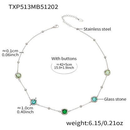 Candy Color Glass Stone Jewelry Set – Stainless Steel Necklaces, Bracelets & Earrings