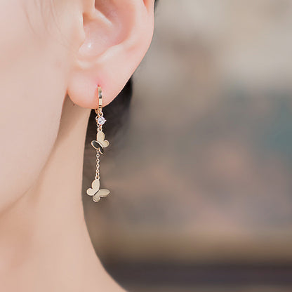 14K Solid Gold Butterfly Tassel Piercing Earrings – Dangle Studs for Helix, Cartilage & Lobe (Pair)