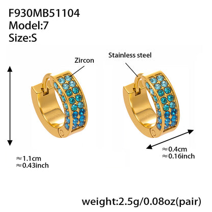 Stainless Steel U-Shaped Zircon Earrings – Colorful High-End Fashion Jewelry Hoop Set