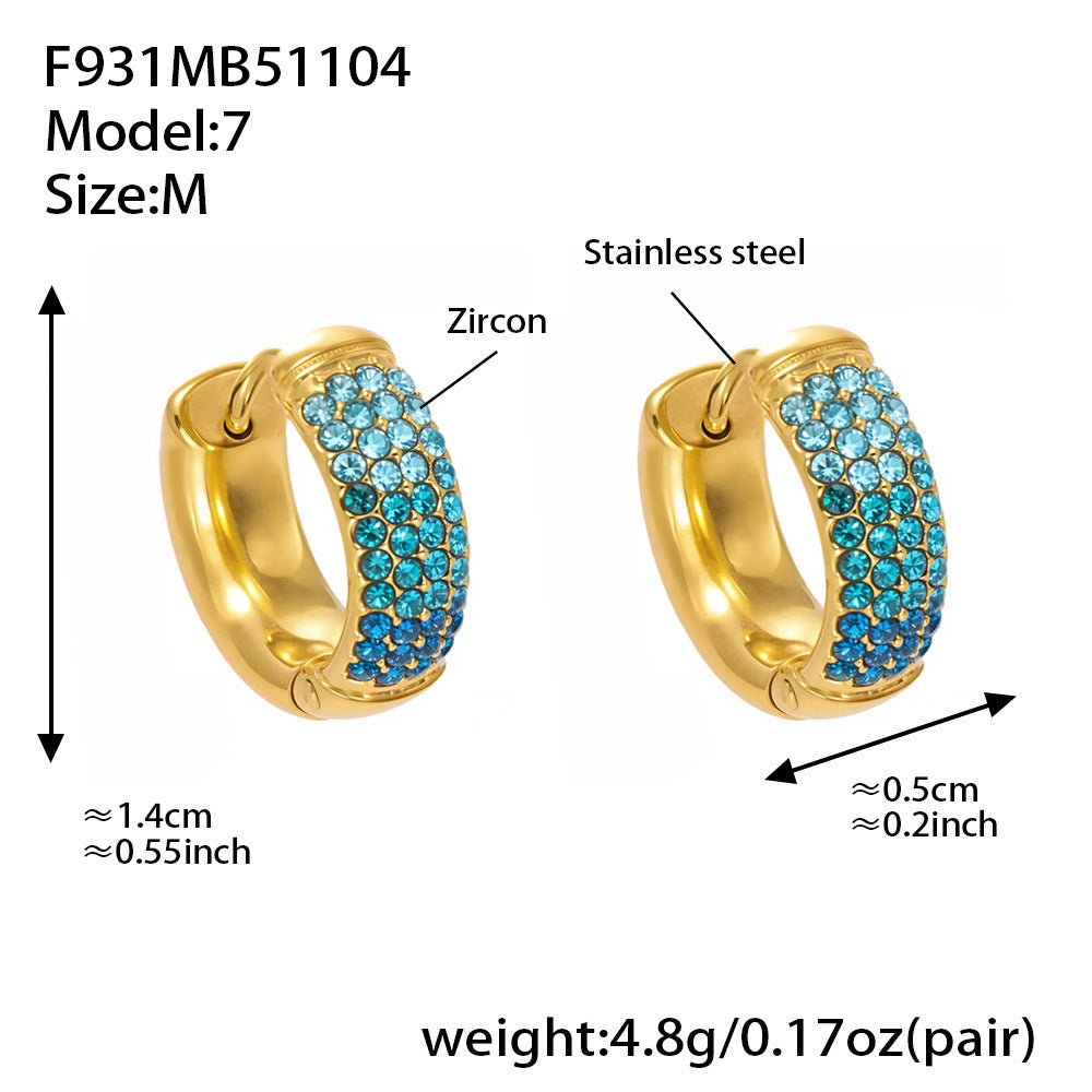 Stainless Steel Geometric Round Zircon Earrings – Multicolor Sparkle Hoop Earrings | WANTI Jewelry