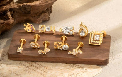 G23 F136 Titanium Geometric Flat Back Labret Stud – Internal Thread Cartilage & Lip Piercing