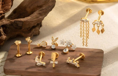 G23/F136 Titanium Micro CZ Internal Thread Piercing Jewelry – Christmas Tree, Rose, Comb & Bunny | 10 Styles