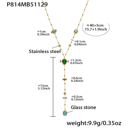 Stainless Steel Oval Gemstone Jewelry Series – Long Pendant Necklace · Bracelet · Drop Earrings | WANTI Jewelry