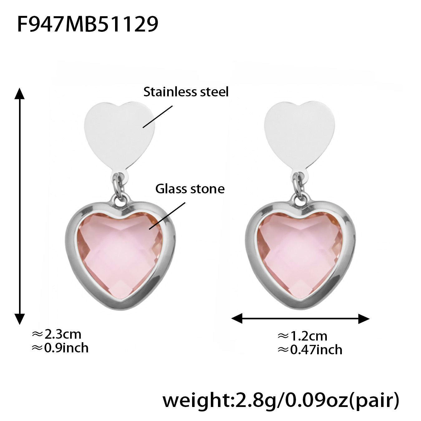 Sparkling Heart Glass Necklace & Earrings Set – Colorful Long Pendant Chain · Stainless Steel Hypoallergenic Jewelry