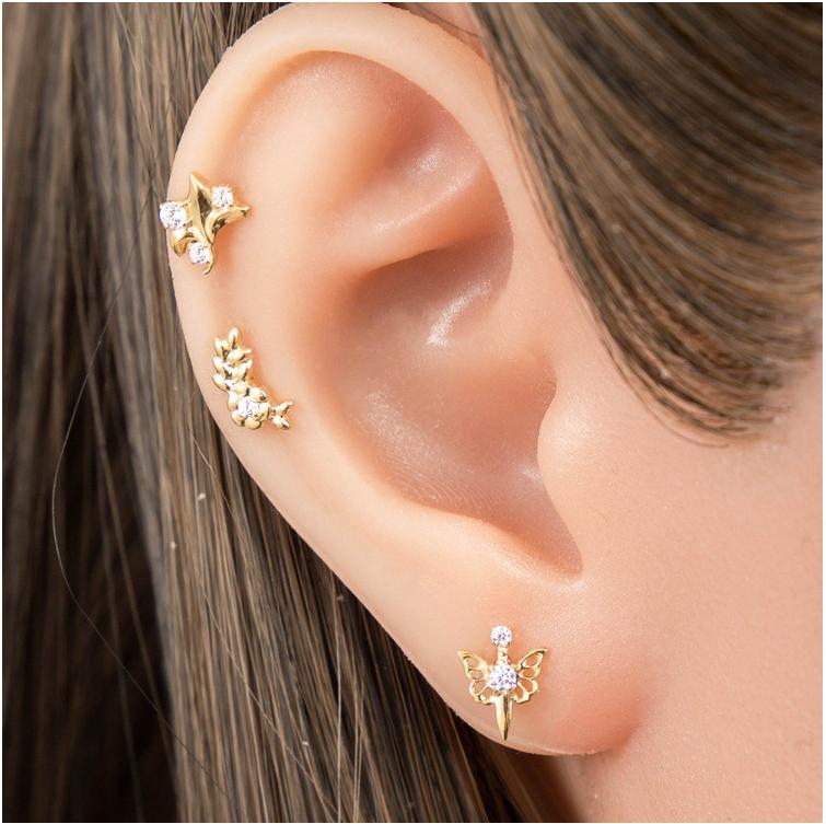 G23/F136 Titanium Internally Threaded CZ Flat-Back Cartilage Stud Earrings