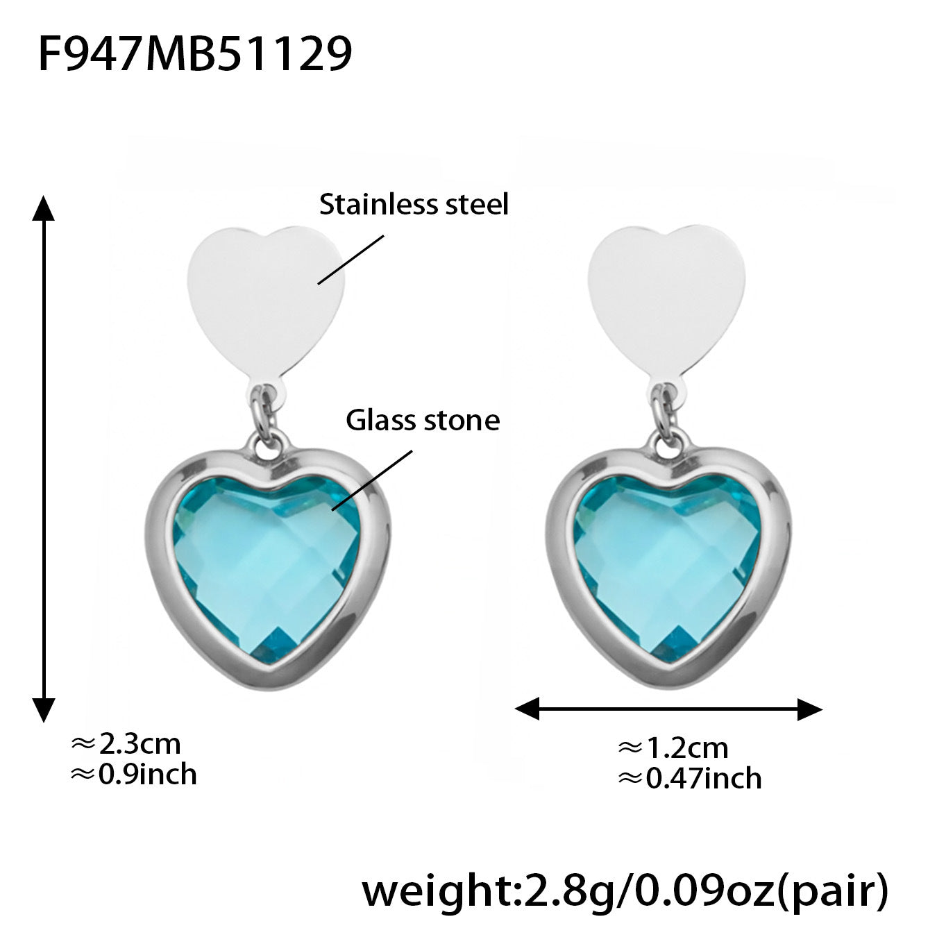 Sparkling Heart Glass Necklace & Earrings Set – Colorful Long Pendant Chain · Stainless Steel Hypoallergenic Jewelry