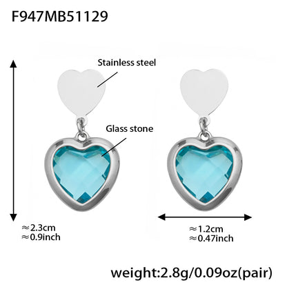 Sparkling Heart Glass Necklace & Earrings Set – Colorful Long Pendant Chain · Stainless Steel Hypoallergenic Jewelry