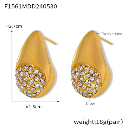 Elegant Teardrop Zircon Earrings – Stainless Steel Enamel, Pearl & Rhinestone Collection | Hypoallergenic Fashion Jewelry