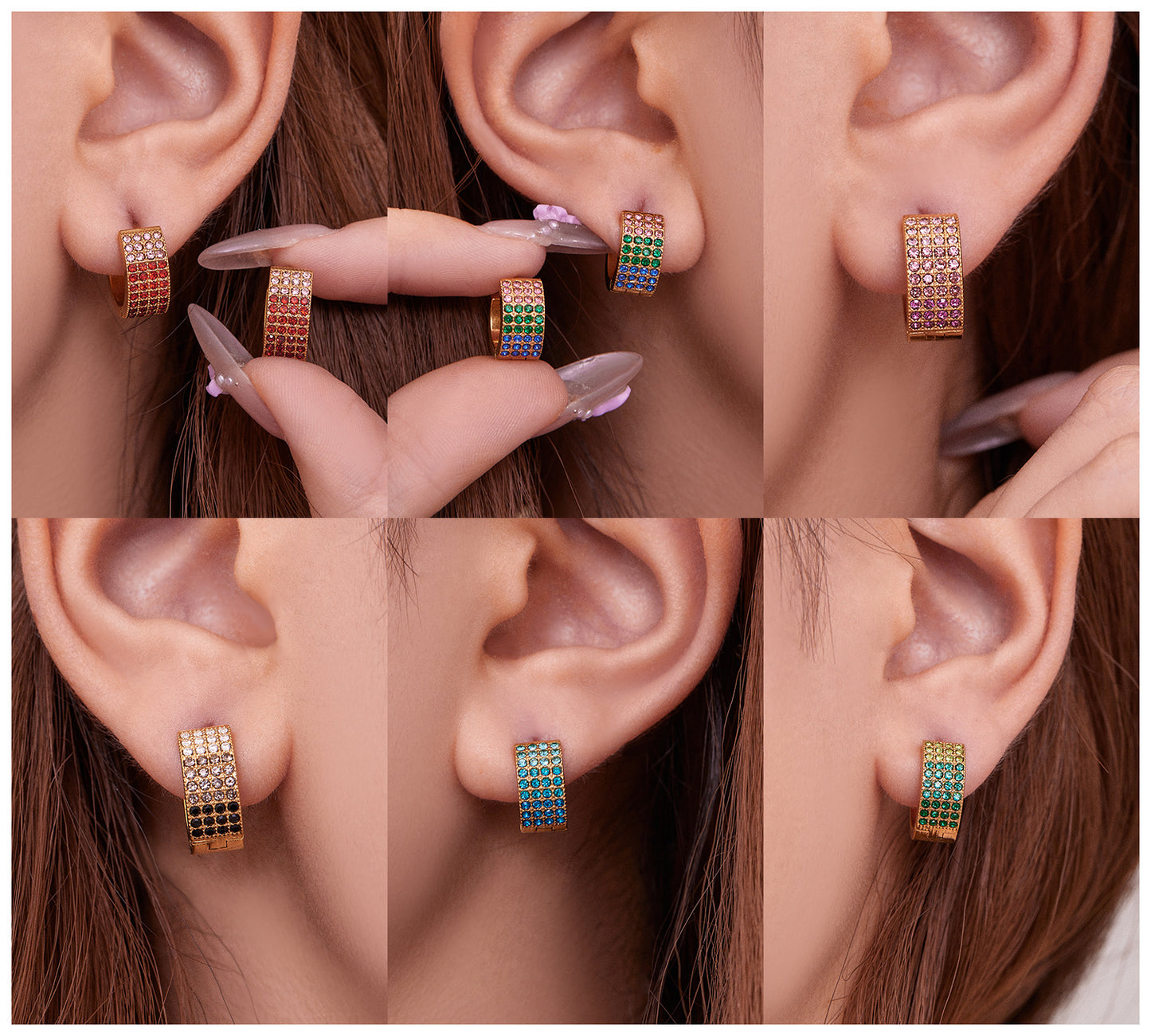 Stainless Steel Colorful Zircon Round Hoop Earrings Set – Modern Minimalist Retro Luxury Hoops