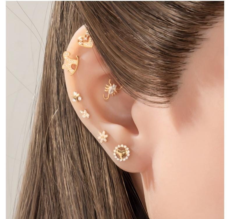 G23/F136 Titanium CZ Heart Flower Carousel Internal Thread Lip & Cartilage Stud | 10 Styles