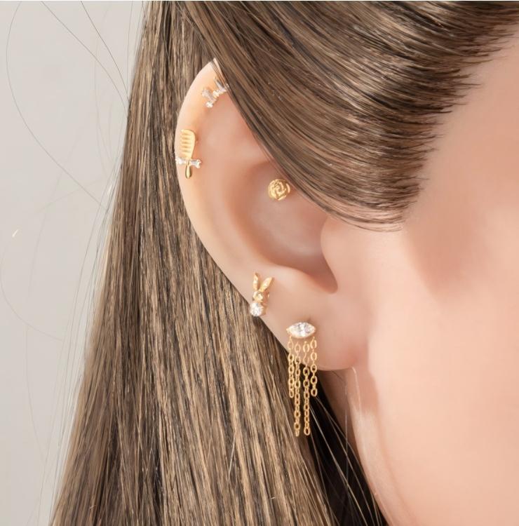 G23/F136 Titanium Micro CZ Internal Thread Piercing Jewelry – Christmas Tree, Rose, Comb & Bunny | 10 Styles