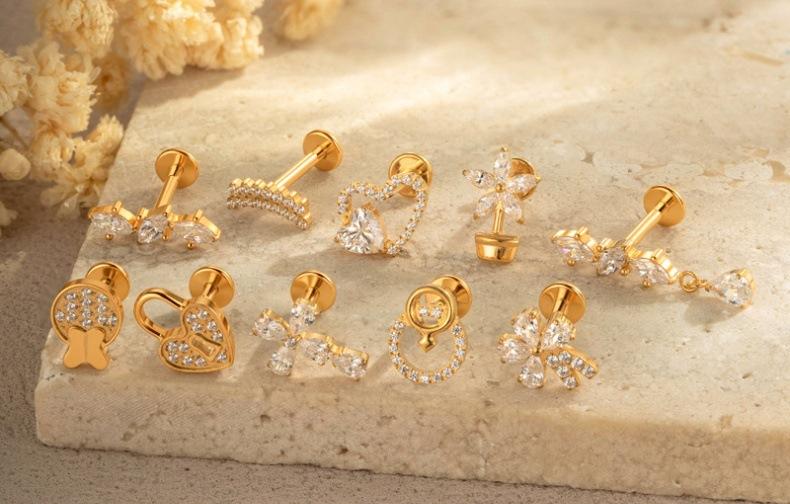 G23/F136 Titanium Internal Thread Lip & Cartilage Studs – Heart, Cross & 10 Classic Designs | Gold & Silver