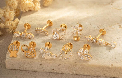 G23/F136 Titanium Internal Thread Lip & Cartilage Studs – Heart, Cross & 10 Classic Designs | Gold & Silver