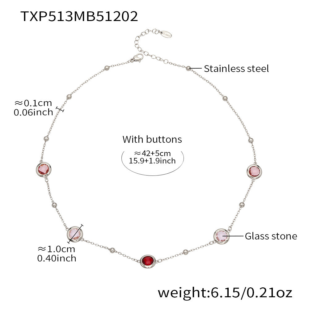 Candy Color Glass Stone Jewelry Set – Stainless Steel Necklaces, Bracelets & Earrings