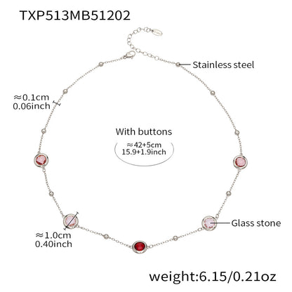 Candy Color Glass Stone Jewelry Set – Stainless Steel Necklaces, Bracelets & Earrings