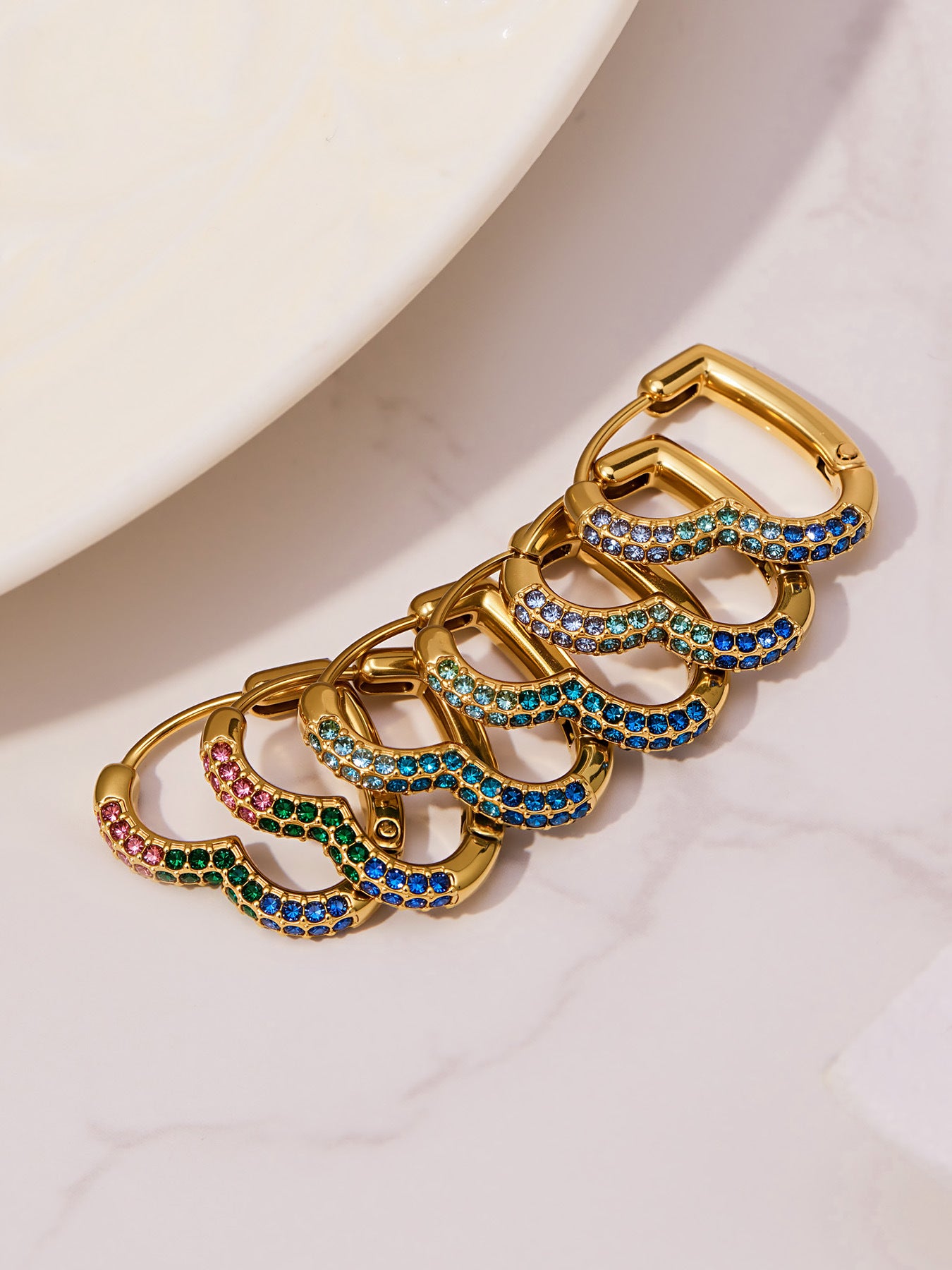 Colorful Cubic Zirconia Heart Hoop Earrings Set | Stainless Steel Simple Chic Ear Cuff for Women