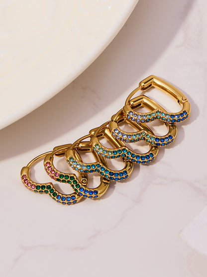 Colorful Cubic Zirconia Heart Hoop Earrings Set | Stainless Steel Simple Chic Ear Cuff for Women