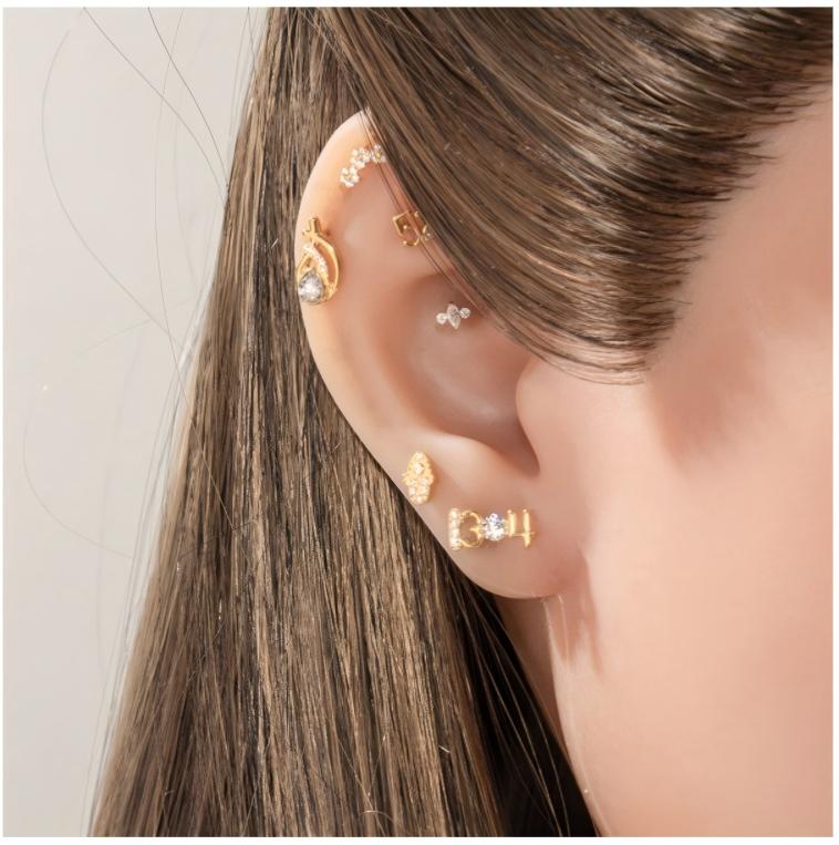 G23 F136 Titanium Geometric Flat Back Labret Stud – Internal Thread Cartilage & Lip Piercing